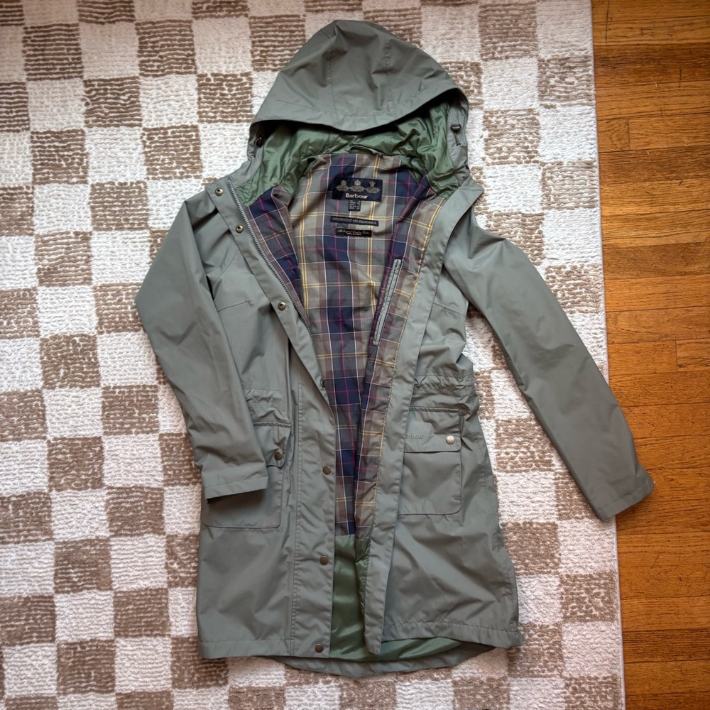 Barbour Olive Hooded Jacket with Check Lining